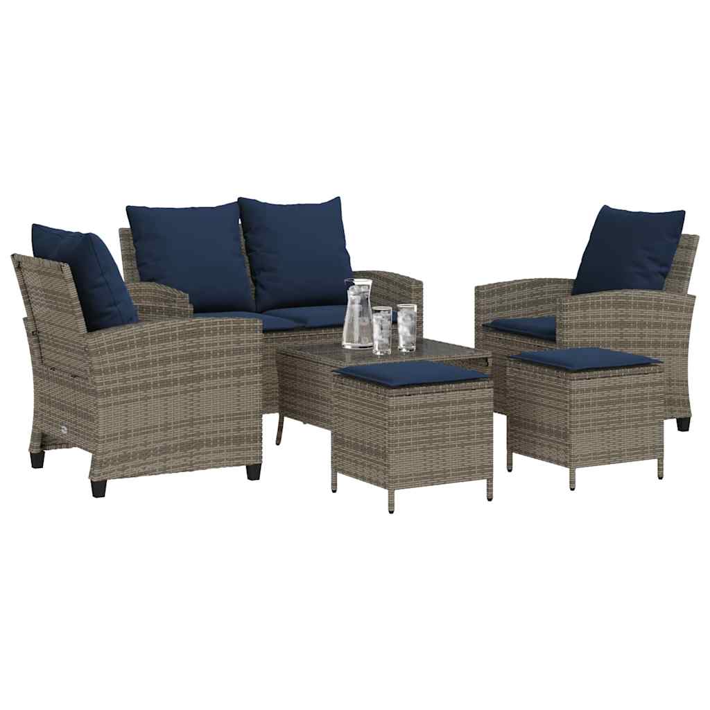 Set Divano da Giardino 6 pz con Cuscini Grigio in Polyrattan