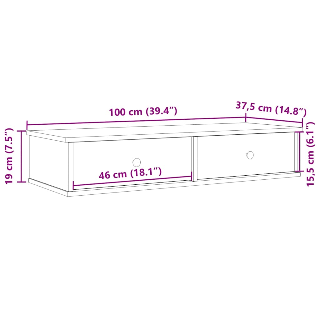 Scaffale a Parete con Cassetti Fumo 100x37,5x19cm in Truciolato | homemem39