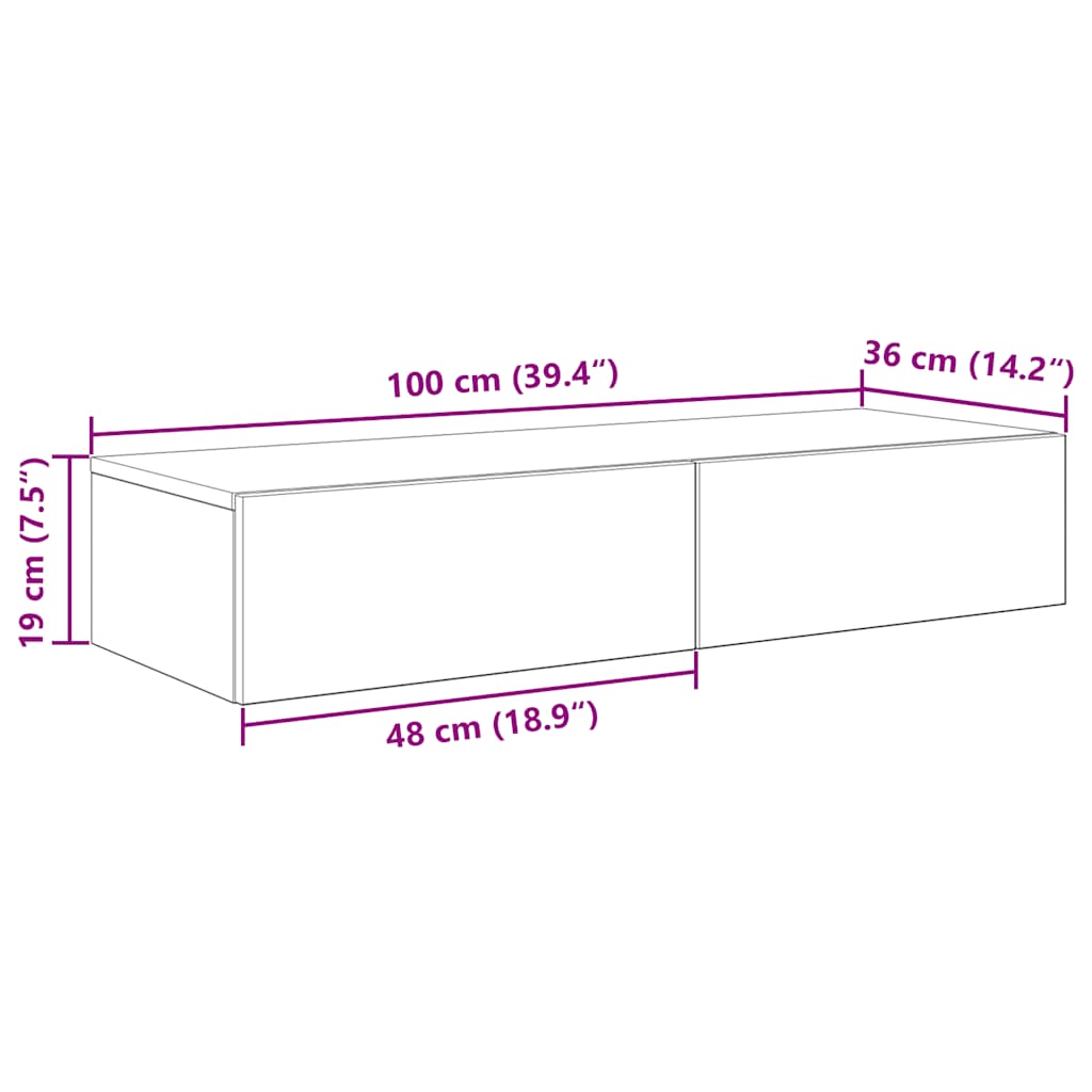 Scaffale a Parete con Cassetti Grigio 100x36x19cm in Truciolato