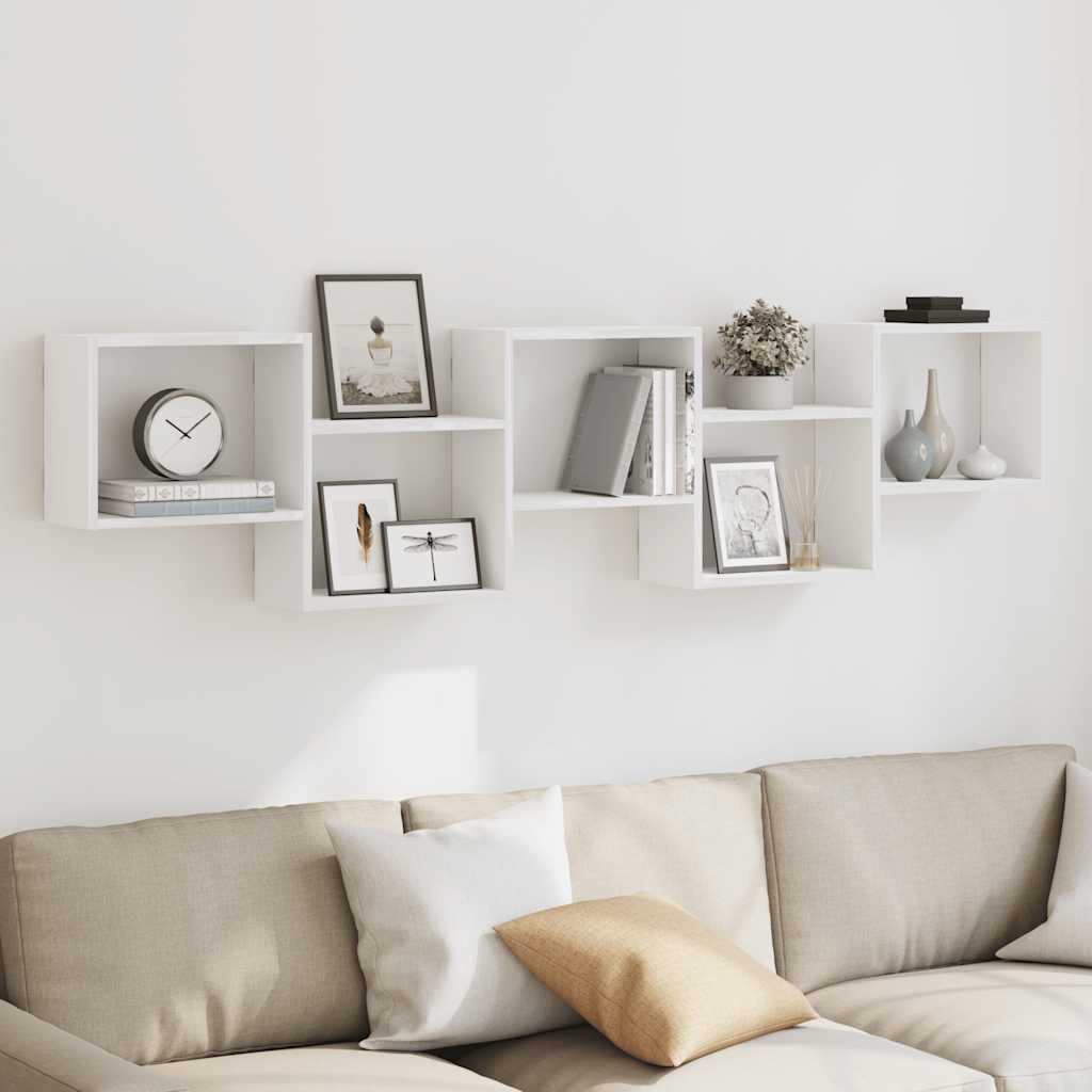 Mensola a Cubo da Parete 5 Scomparti Legno Multistrato Bianco | homemem39