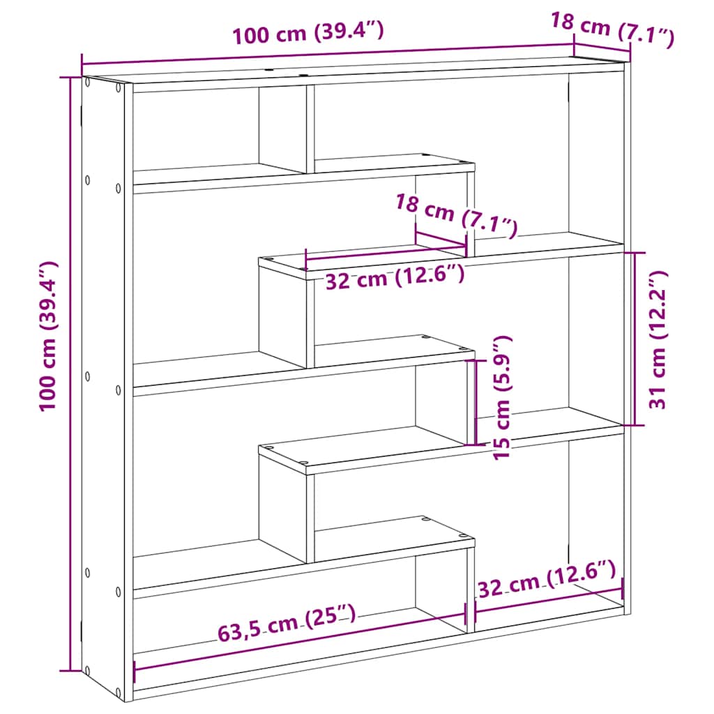 Mensola a Cubo da Parete 7 Scomparti Truciolato Rovere Sonoma | homemem39