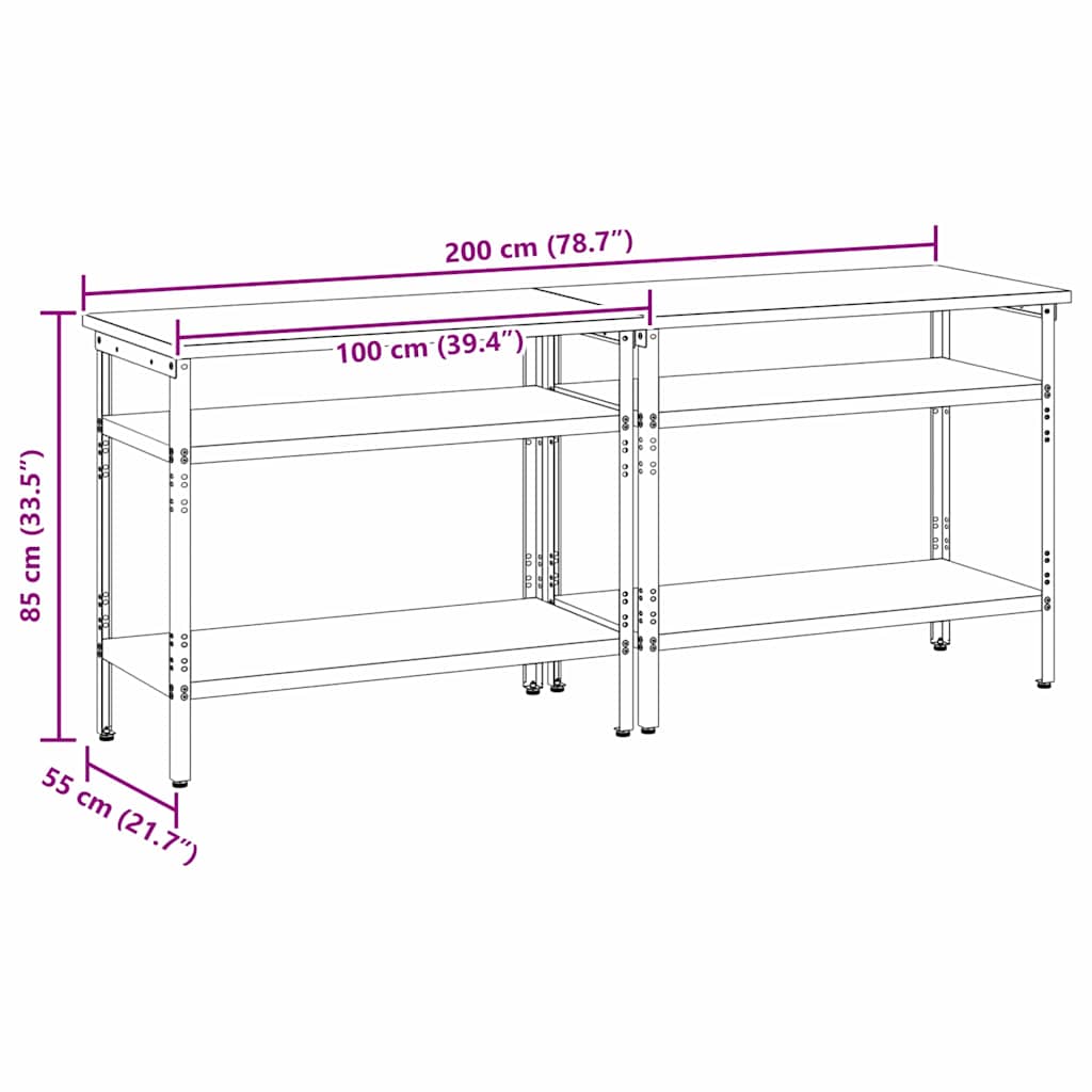 Set banco da lavoro 2 pcs Beige e grigio 200 x 55 x 85 cm