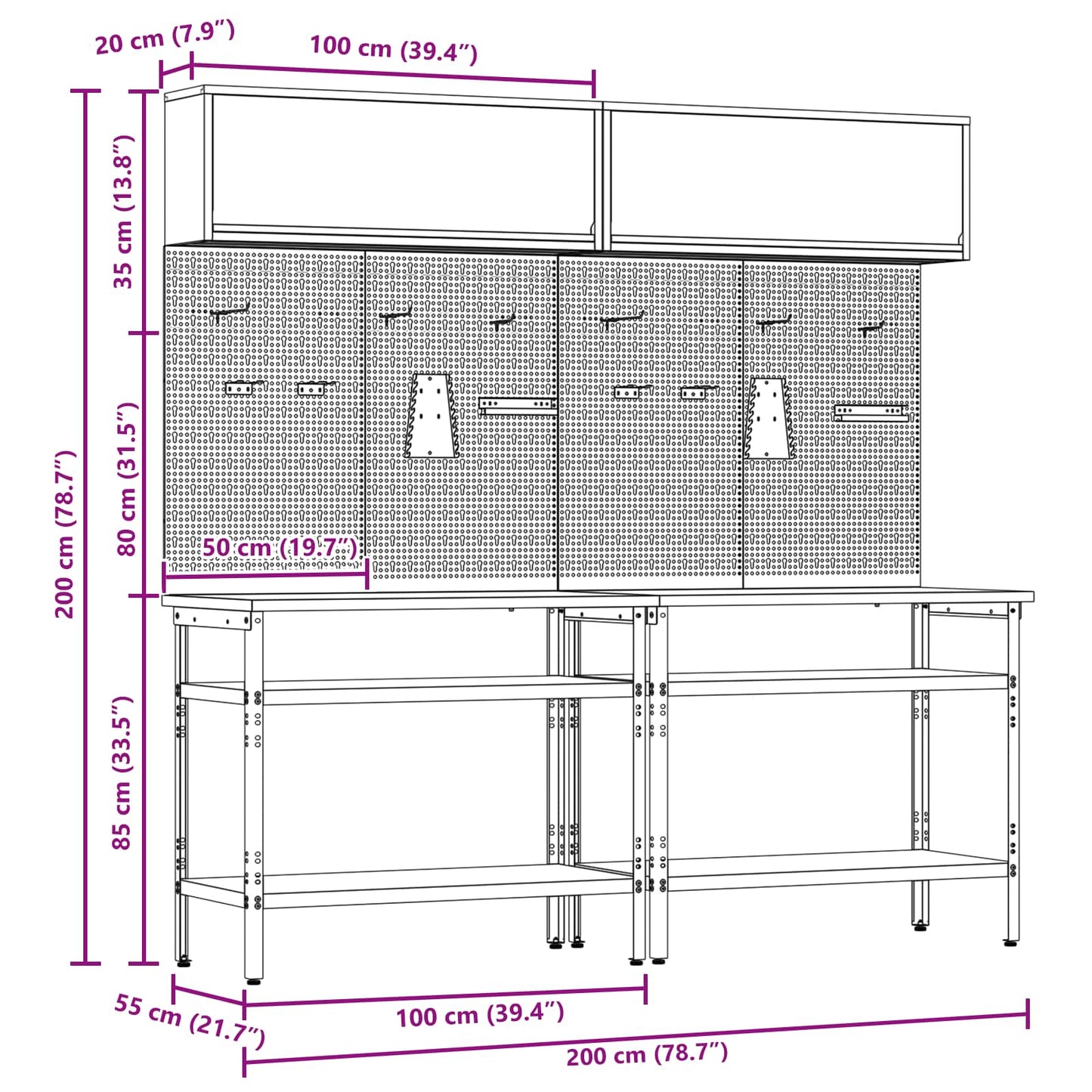 Set banco da lavoro con lo scaffale 8 pcs Nero e Grigio - homemem39