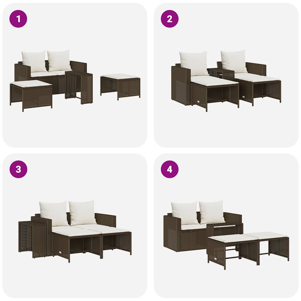 Set Divano da Giardino 5 pz con Cuscini Marrone in Polyrattan