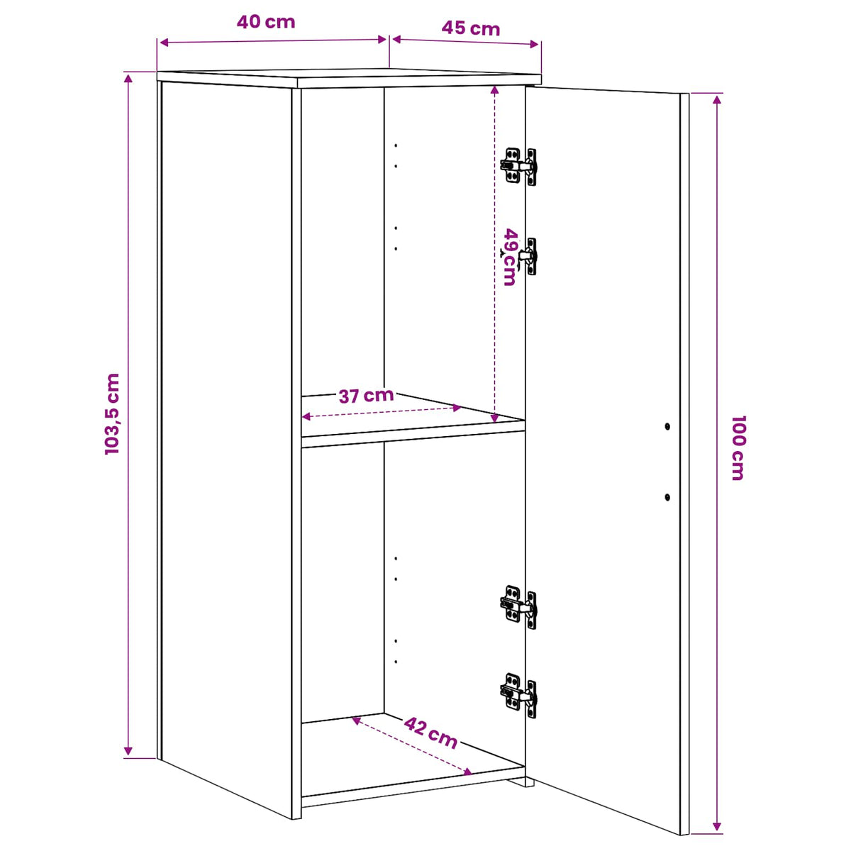 Mobiletto portaoggetti bianco 40x45x103,5 cm