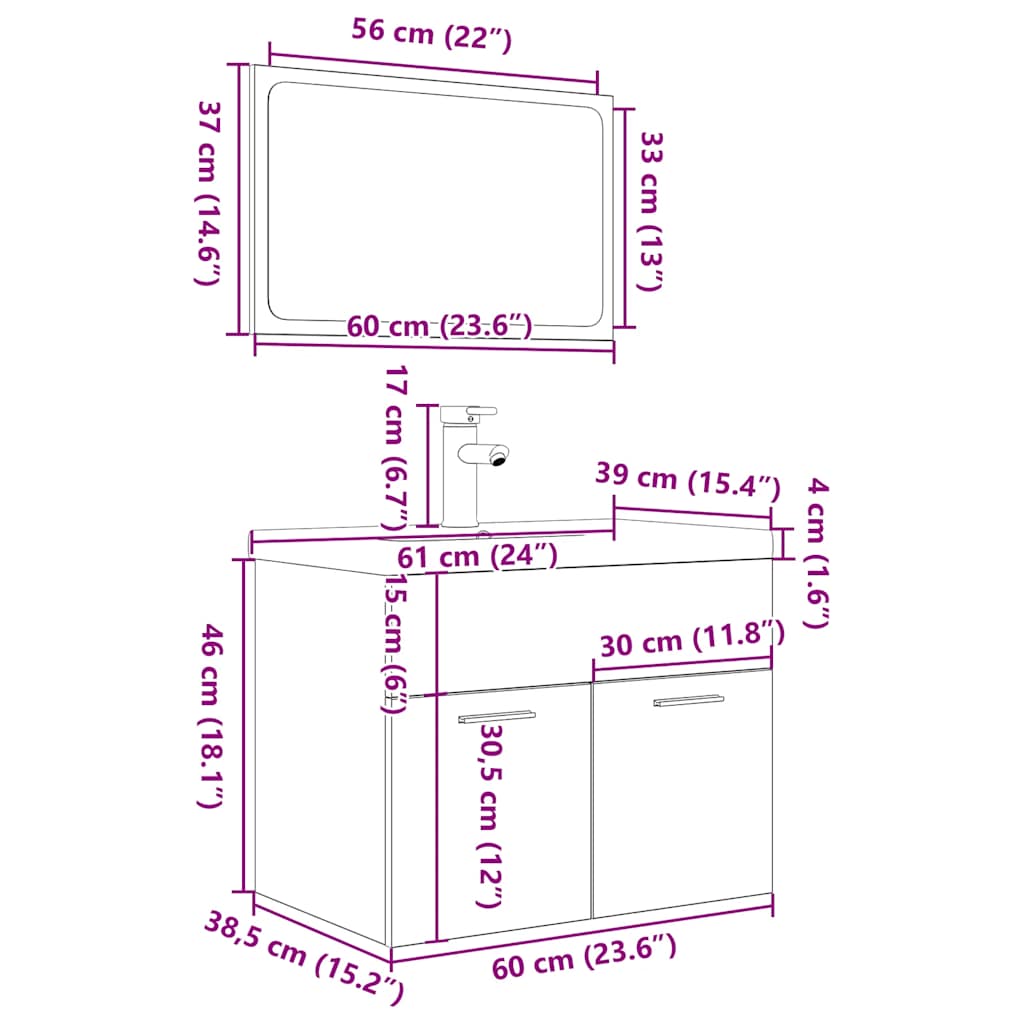 Set Mobili da Bagno 3 pz Grigio Cemento in Legno Multistrato | homemem39