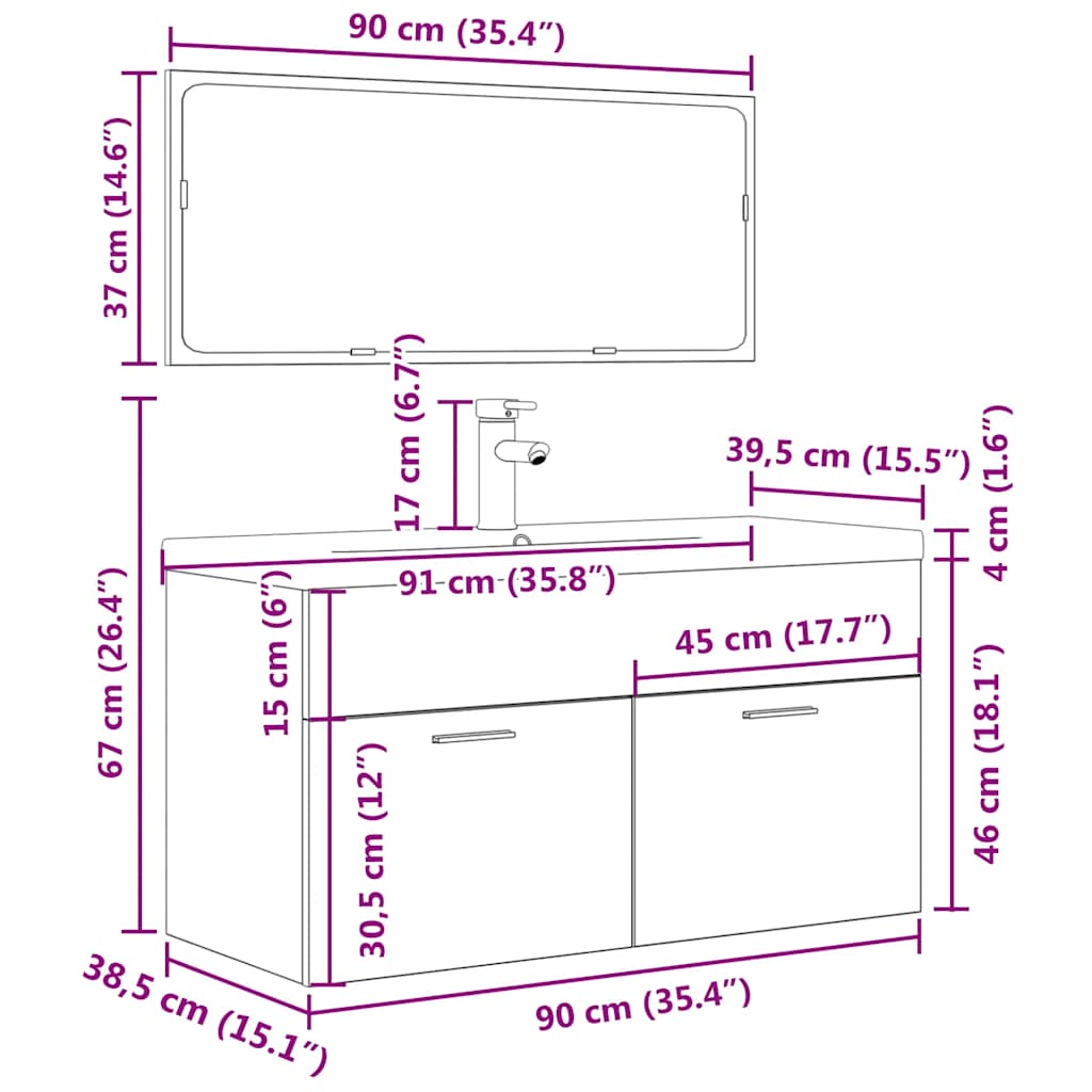 Set Mobili da Bagno 3 pz Grigio Cemento in Legno Multistrato | homemem39