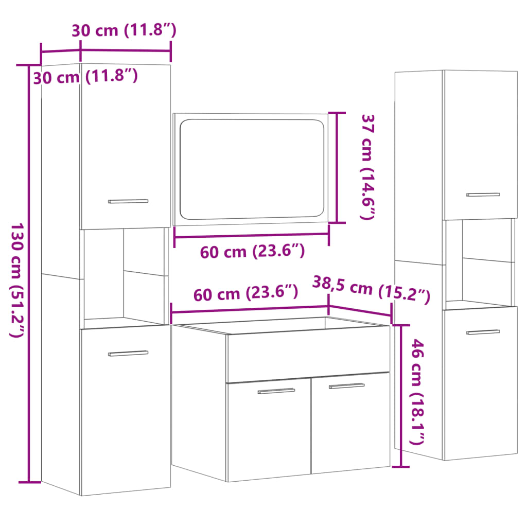 Set Mobili da Bagno 4 pz Rovere Sonoma in Legno Multistrato | homemem39
