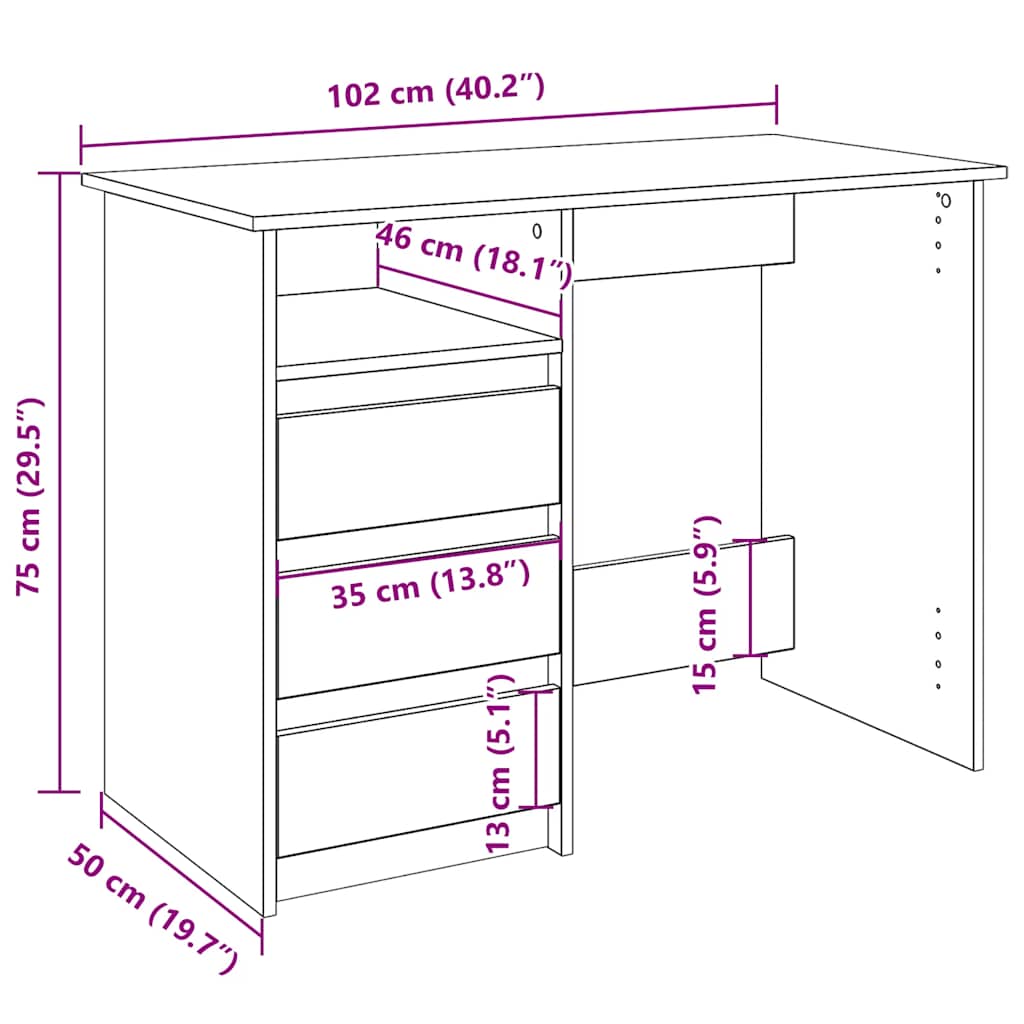 Scrivania Nera 102x50x75 cm in Legno Multistrato | homemem39