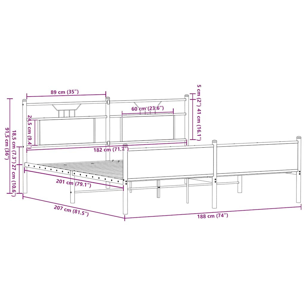 Giroletto senza Materaso in Metallo Rovere Fumo 180x200 cm | homemem39