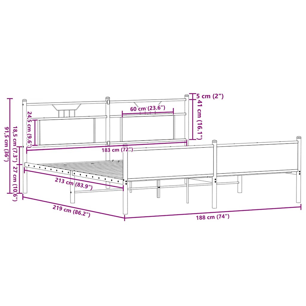 Giroletto senza Materaso in Metallo Rovere Sonoma 183x213 cm