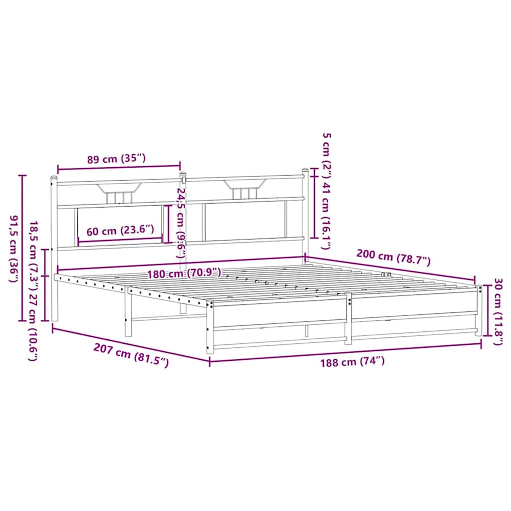 Giroletto senza Materaso in Metallo Rovere Marrone 180x200 cm | homemem39