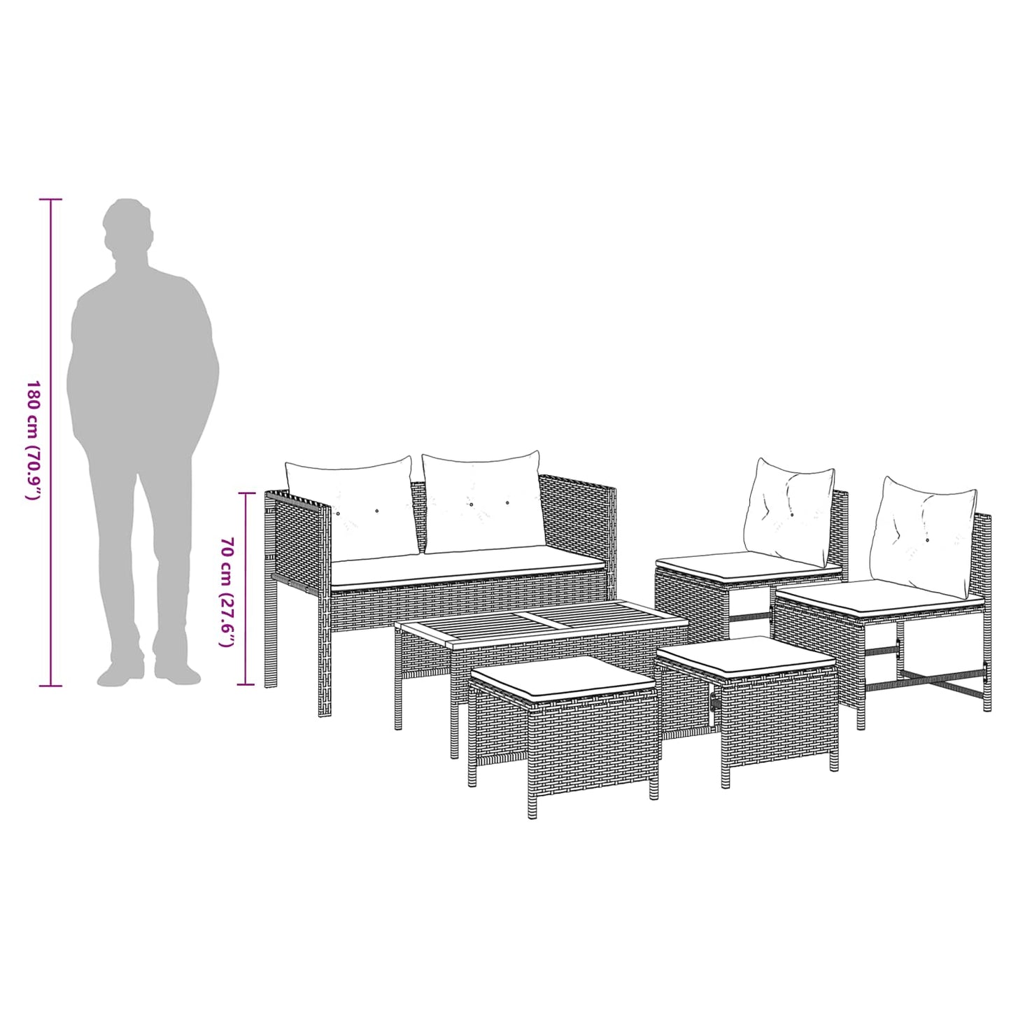 Set Divano da Giardino 6 pcs Grigio e Blu Navy polyrattan