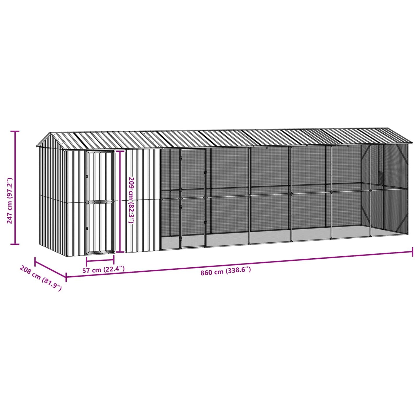 Gabbia per uccelli Antracite 860 x 208 x 247 cm Acciaio zincato | homemem39