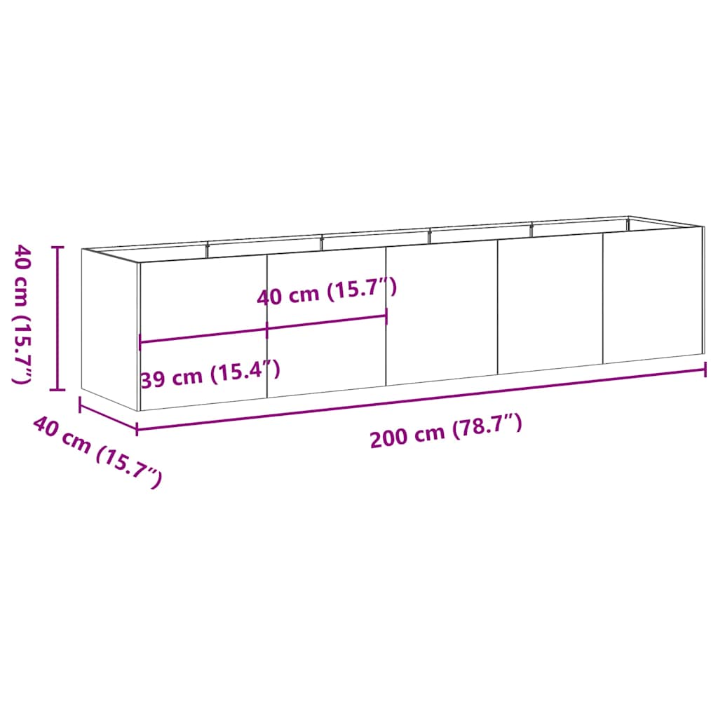 Fioriera Bianca 200x40x40 cm in Acciaio Laminato a Freddo | homemem39