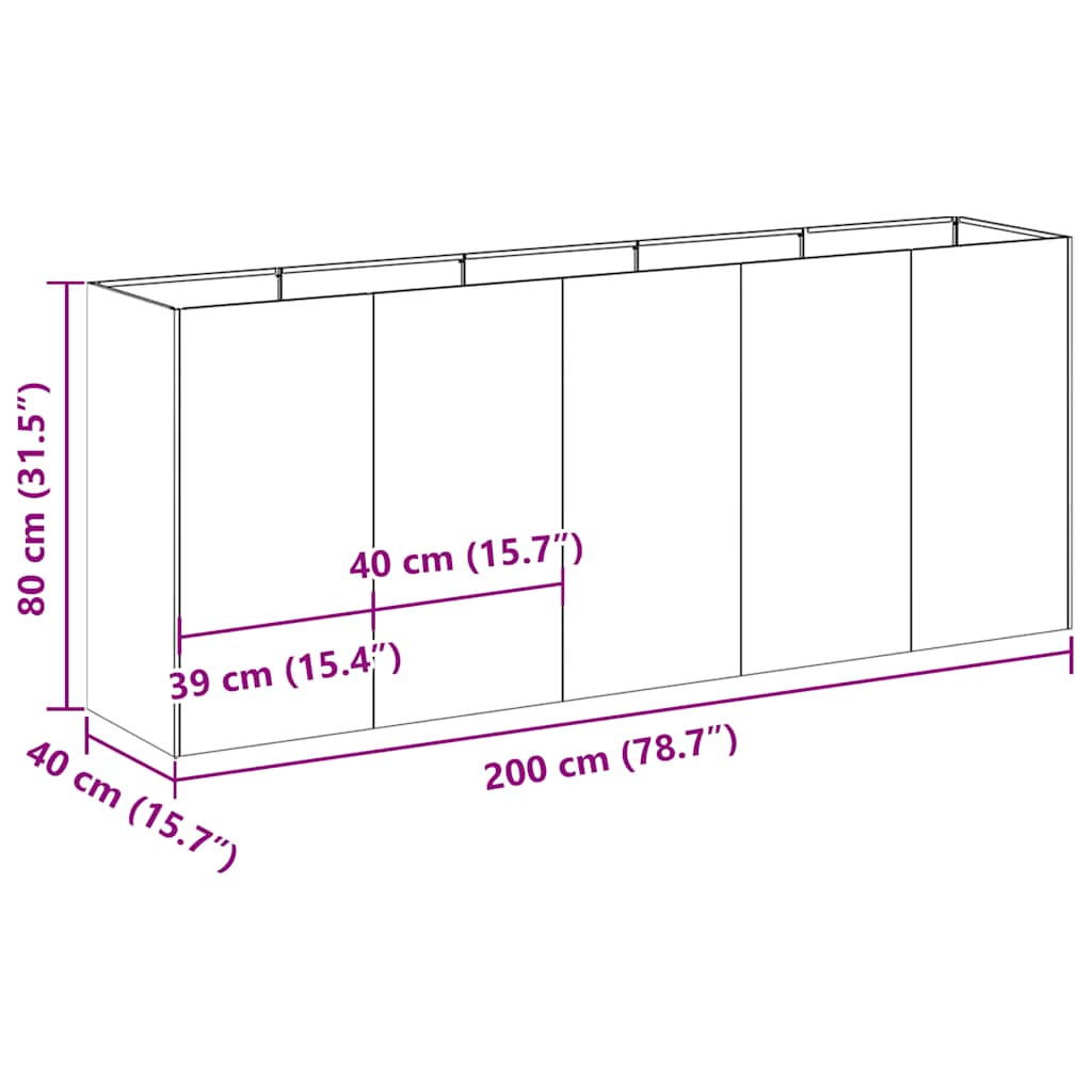 Fioriera Nera 200x40x80 cm in Acciaio Laminato a Freddo | homemem39