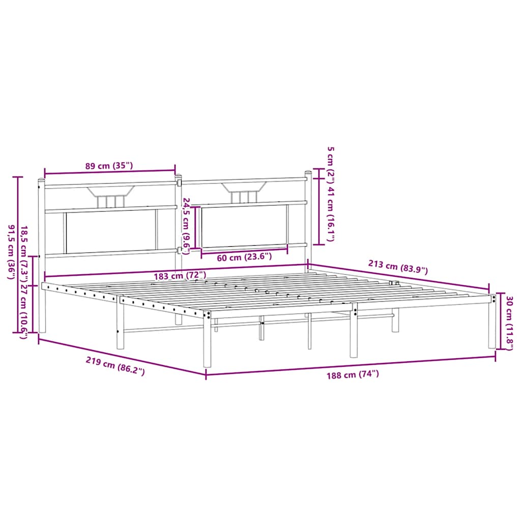 Giroletto senza Materasso Rovere Fumo 183x213 cm in Truciolato | homemem39