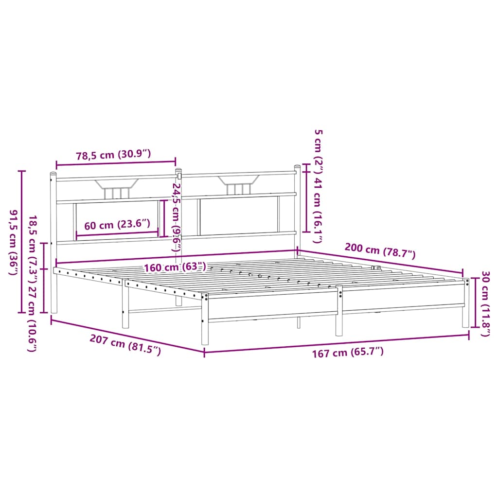 Giroletto senza Materasso Rovere Fumo 160x200 cm in Truciolato