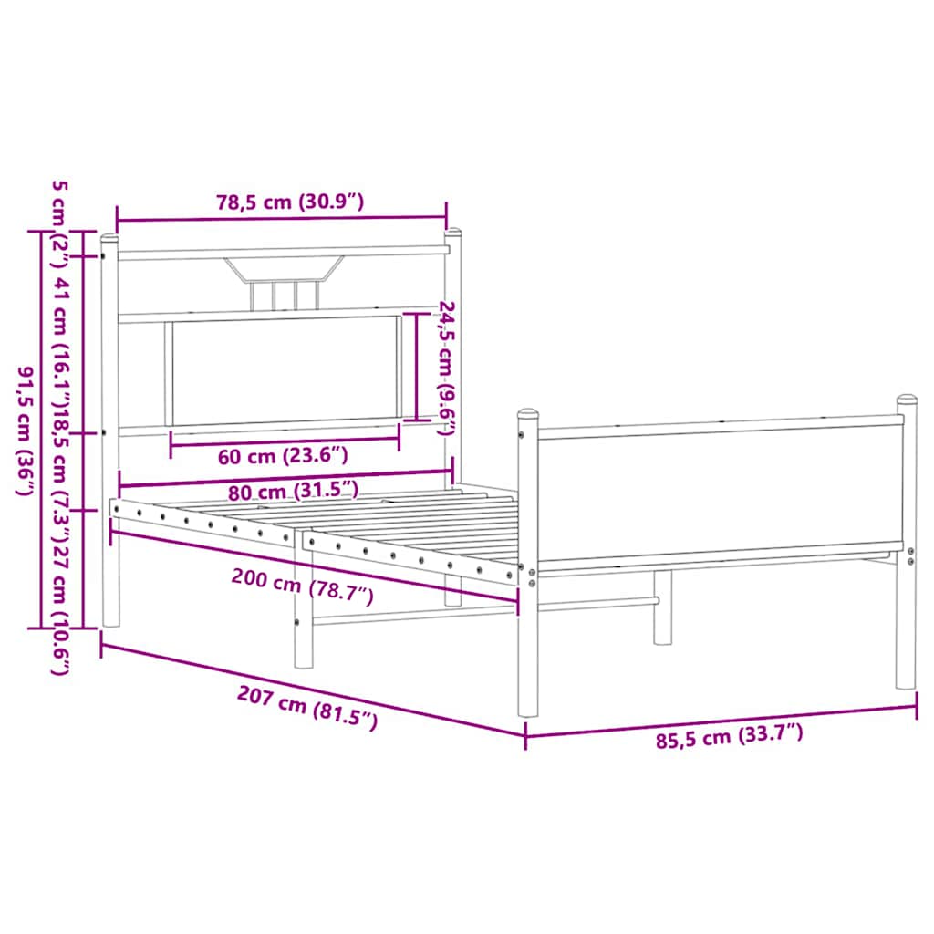 Giroletto senza Materasso Rovere Fumo 80x200 cm in Truciolato
