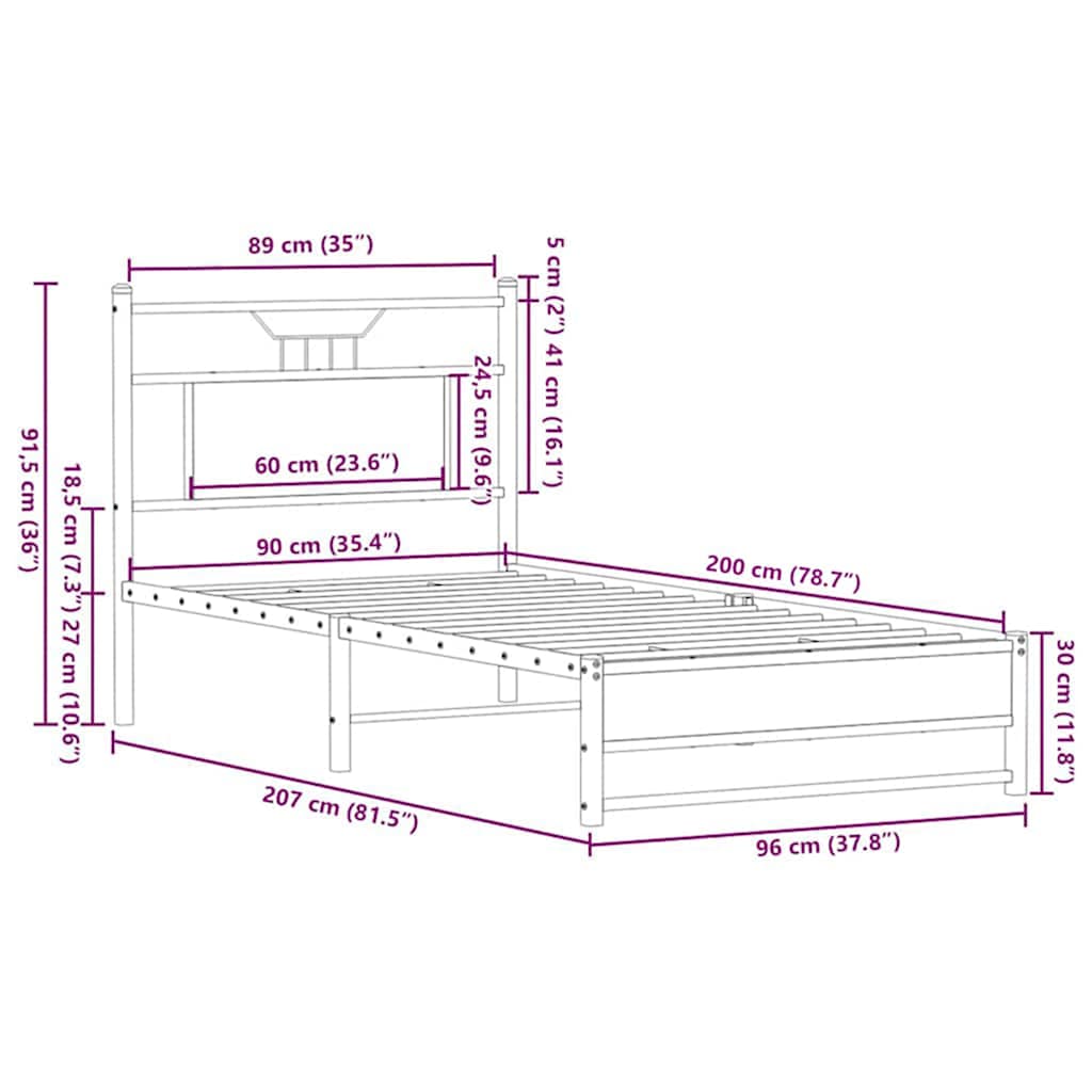 Giroletto senza Materasso Rovere Marrone 90x200cm in Truciolato | homemem39