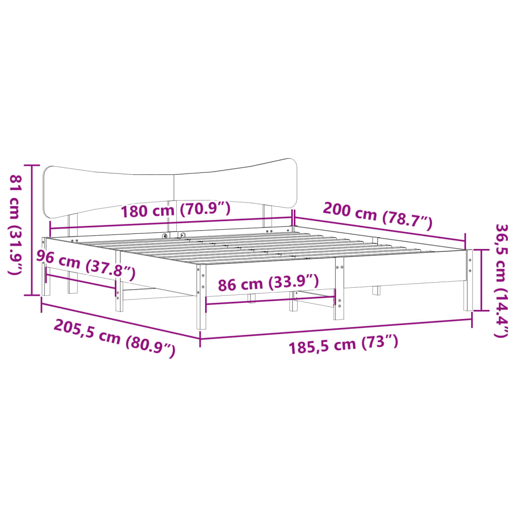 Giroletto senza Materasso Marrone Cera 180x200 cm Legno di Pino | homemem39
