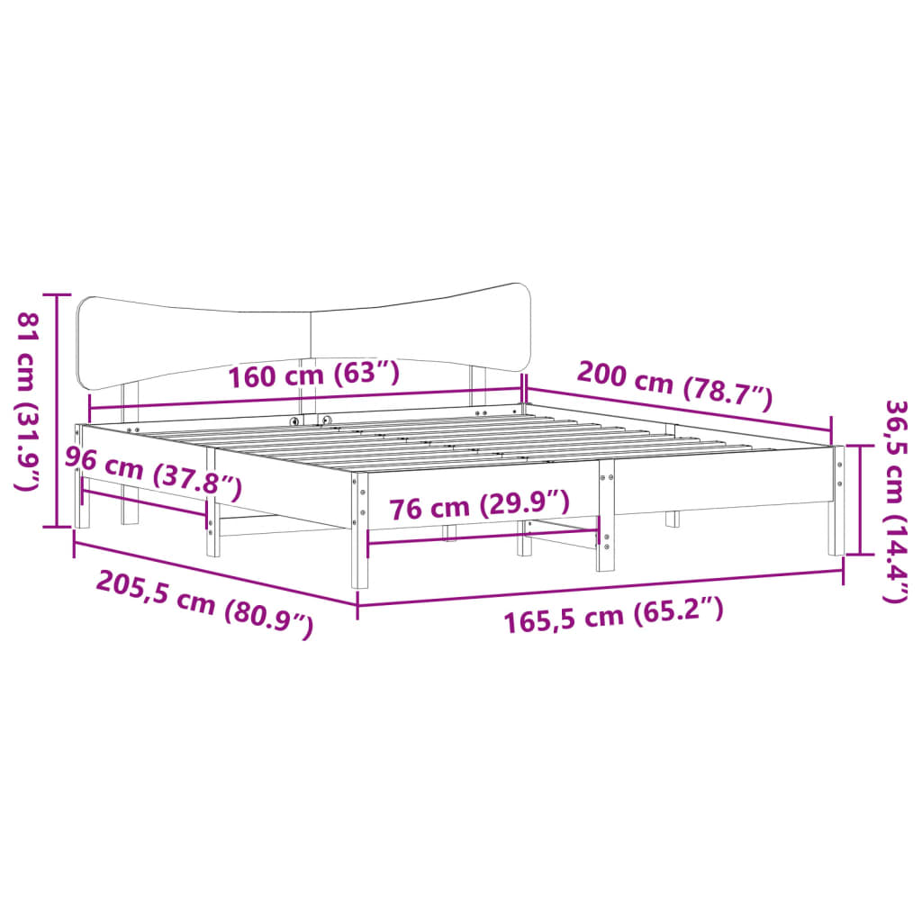 Giroletto senza Materasso Marrone Cera 160x200 cm Legno di Pino | homemem39