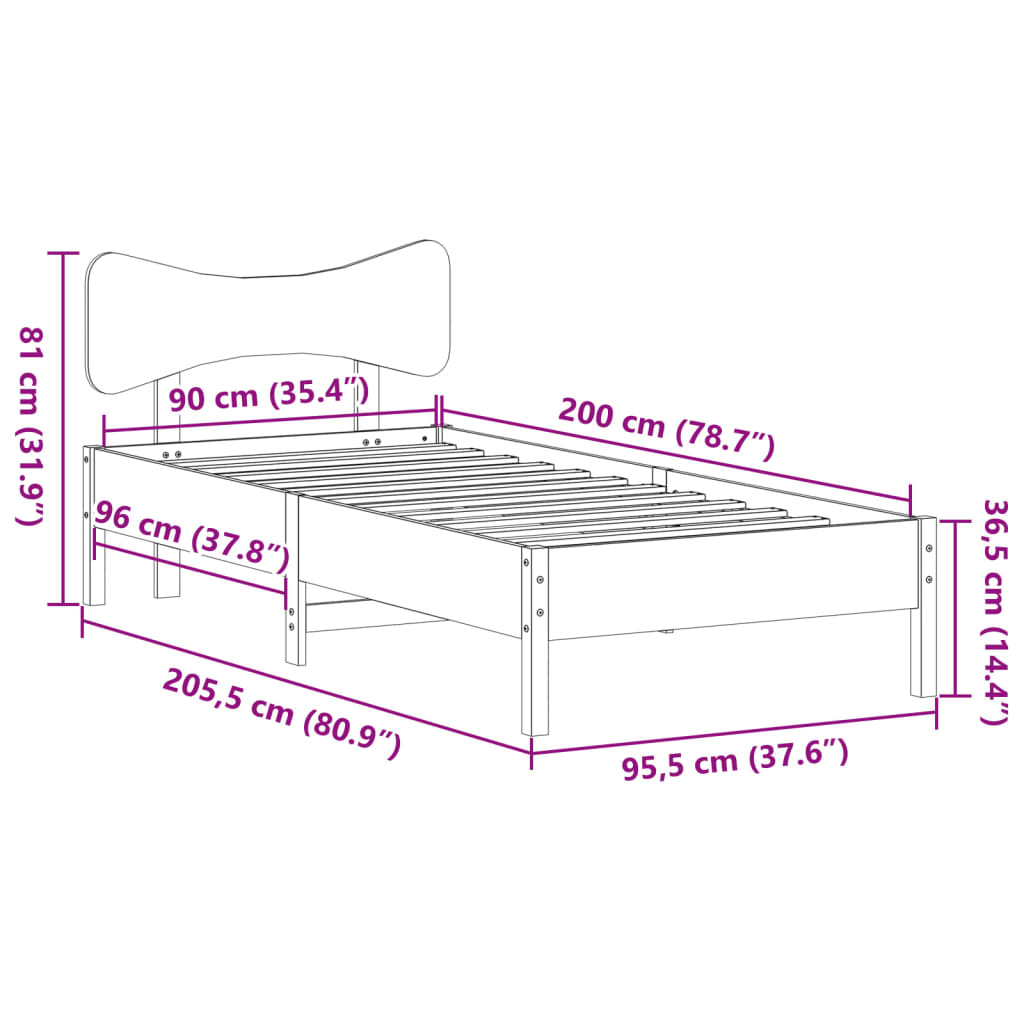 Giroletto senza Materasso Bianco 90x200 cm Legno Massello Pino | homemem39