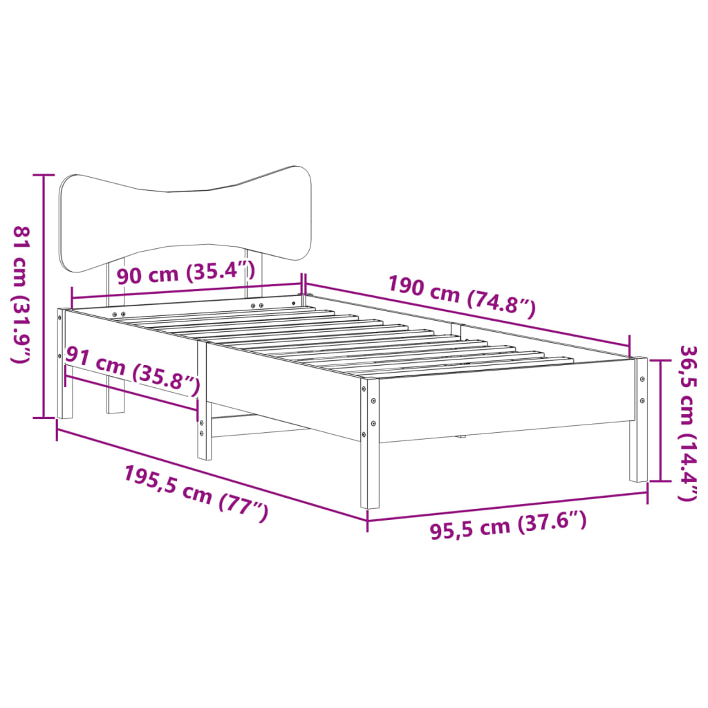 Letto senza Materasso Marrone Cera 90x190 cm in Legno di Pino | homemem39