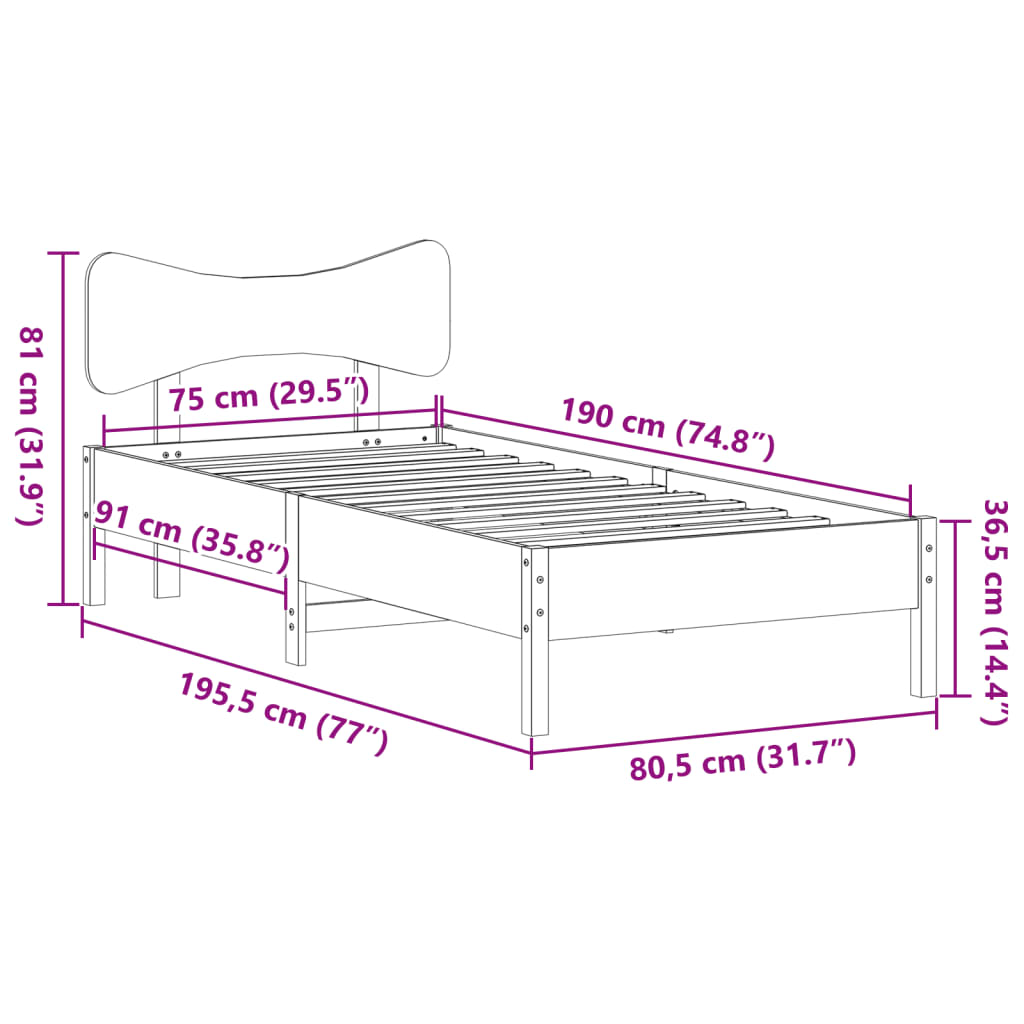 Giroletto senza Materasso 75x190 cm in Legno Massello di Pino | homemem39