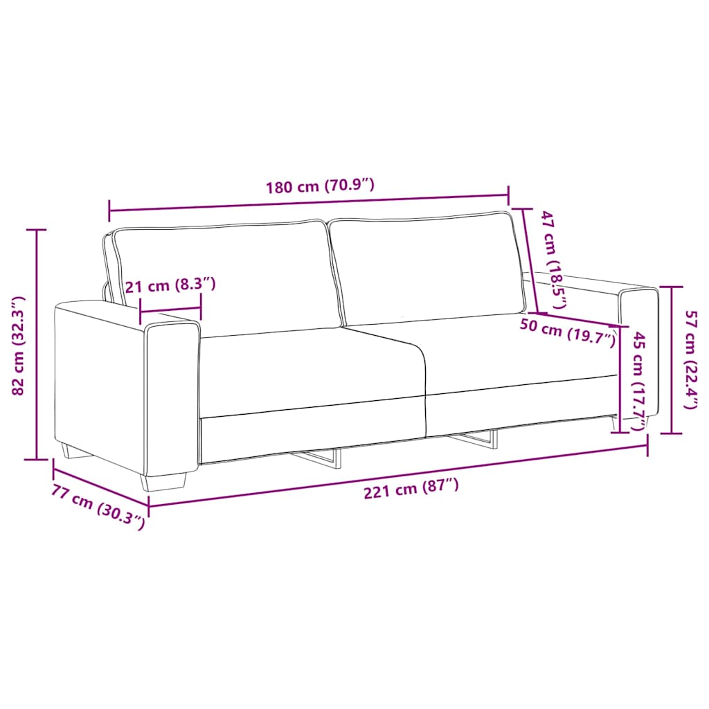 Divano a 3 Posti Marrone 220x77x82 cm in Tessuto | homemem39