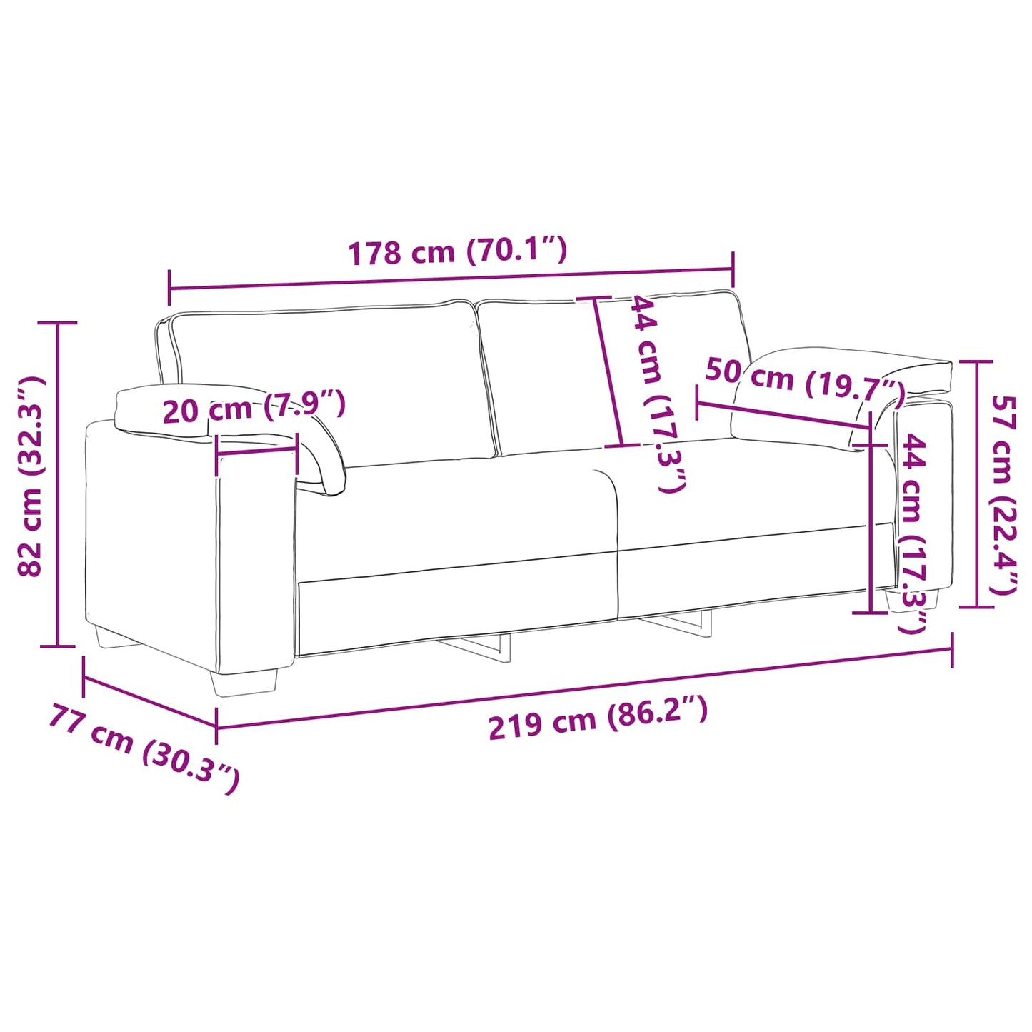 Divano 3-Persone Talpa 220 cm Tessuto | homemem39