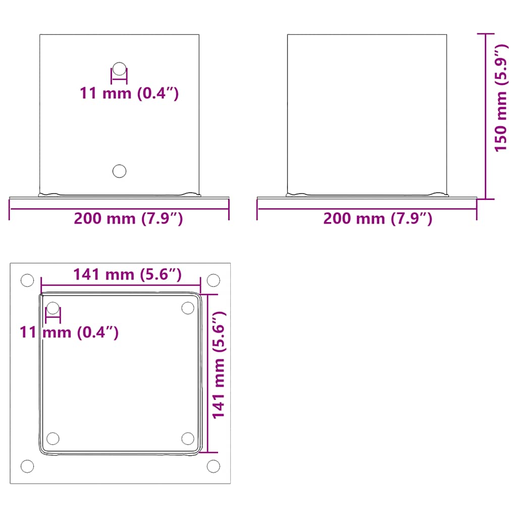 Basi per Pali Quadrate 4 pz Argento 141x141 mm Acciaio Zincato | homemem39