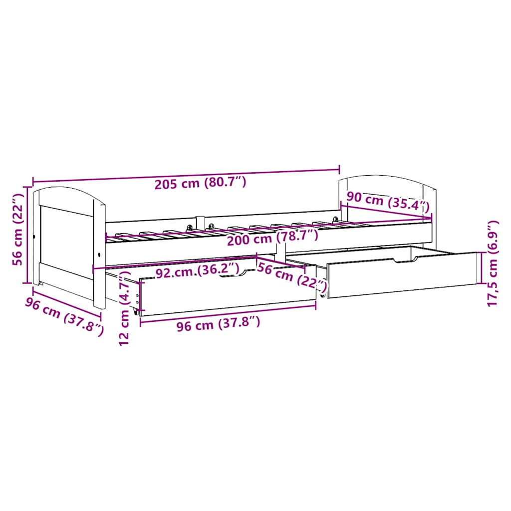 Dormeuse 2 Cassetti senza Materasso Bianco&Rosa 90x200 cm IRUN | homemem39
