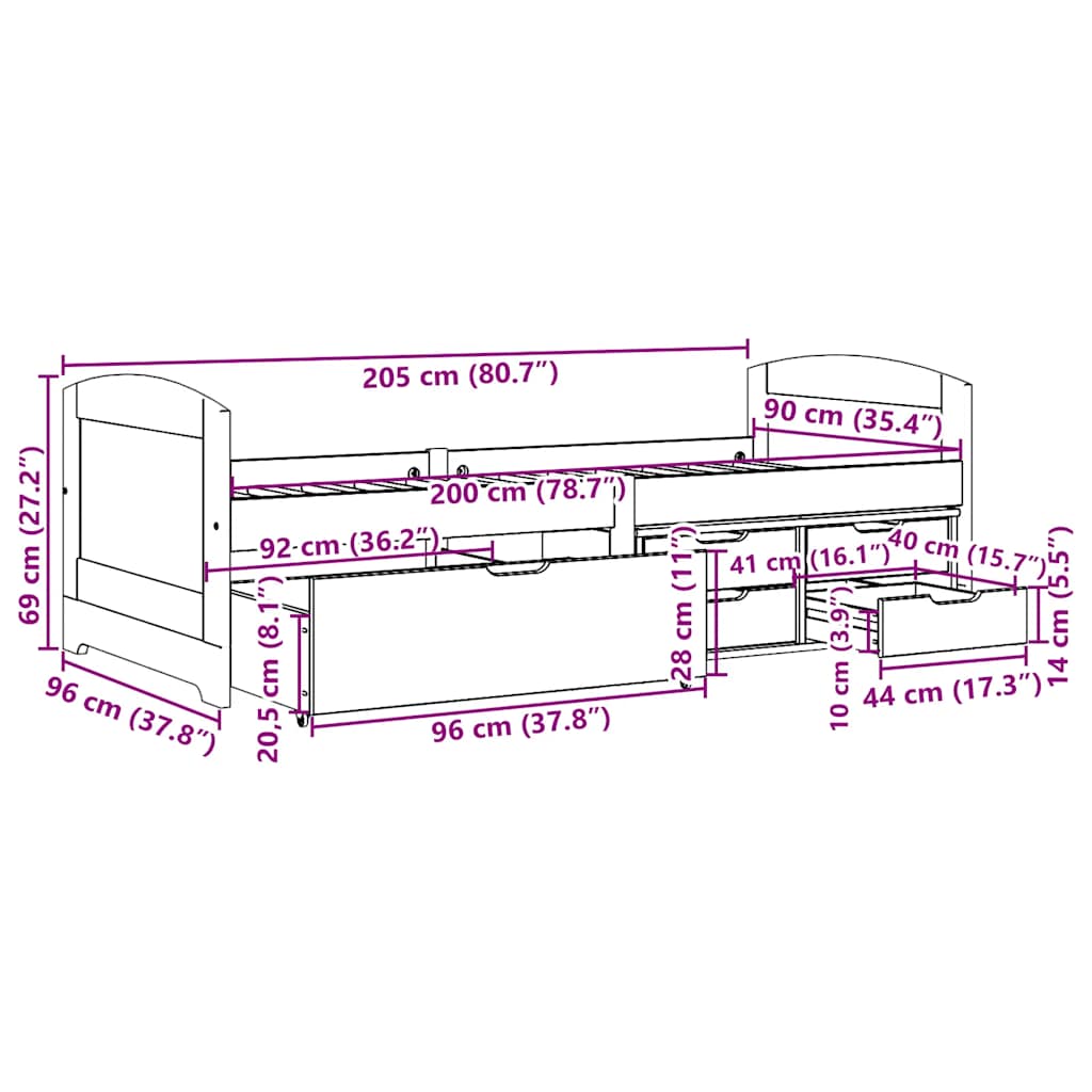 Dormeuse 5 Cassetti senza Materasso Bianco&Rosa 90x200 cm IRUN | homemem39