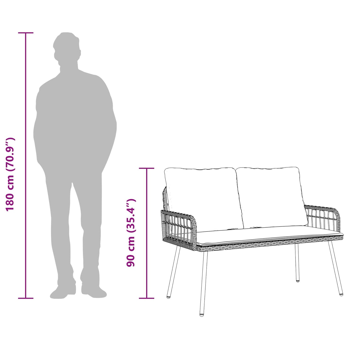 Panchina da giardino con cuscino Natura 114 x 64 x 90cm Acciaio
