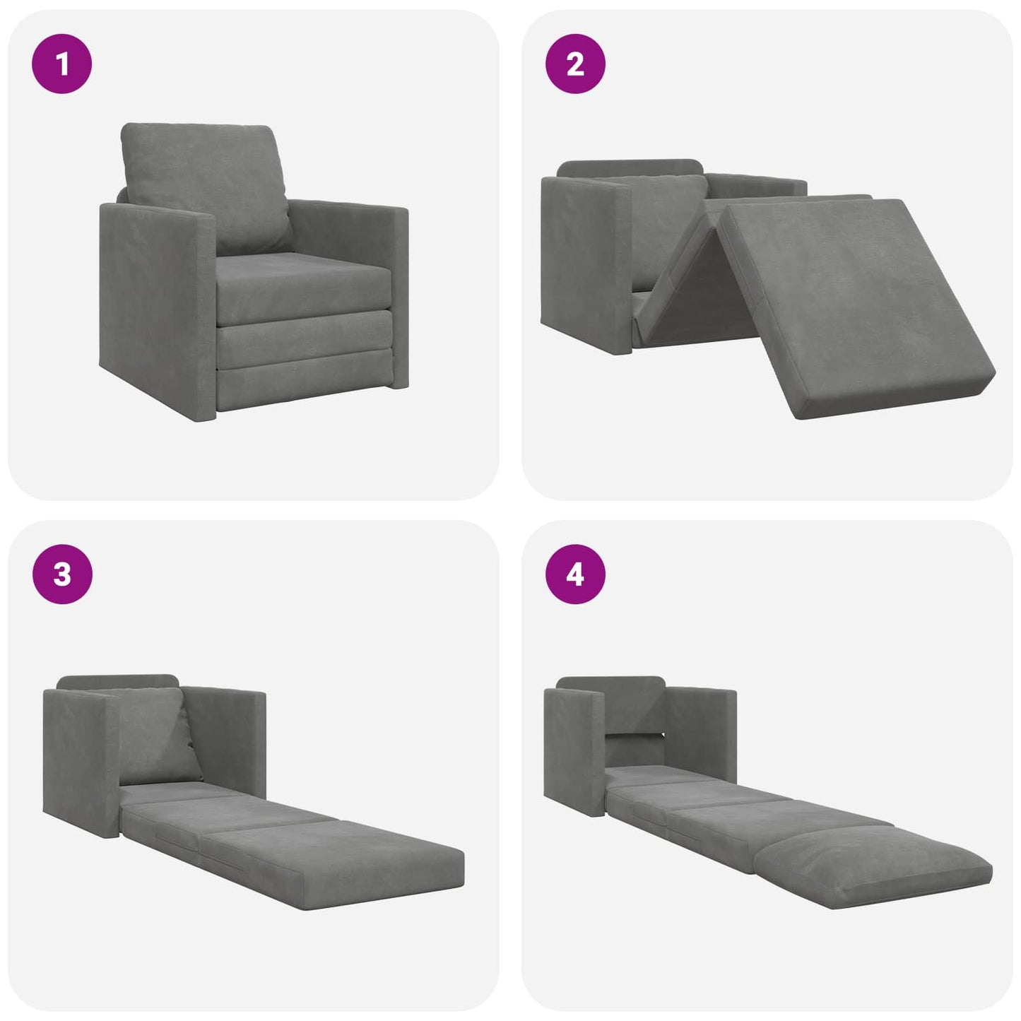 Divano letto Grigio scuro 74 x 77 x 81 cm Velluto | homemem39