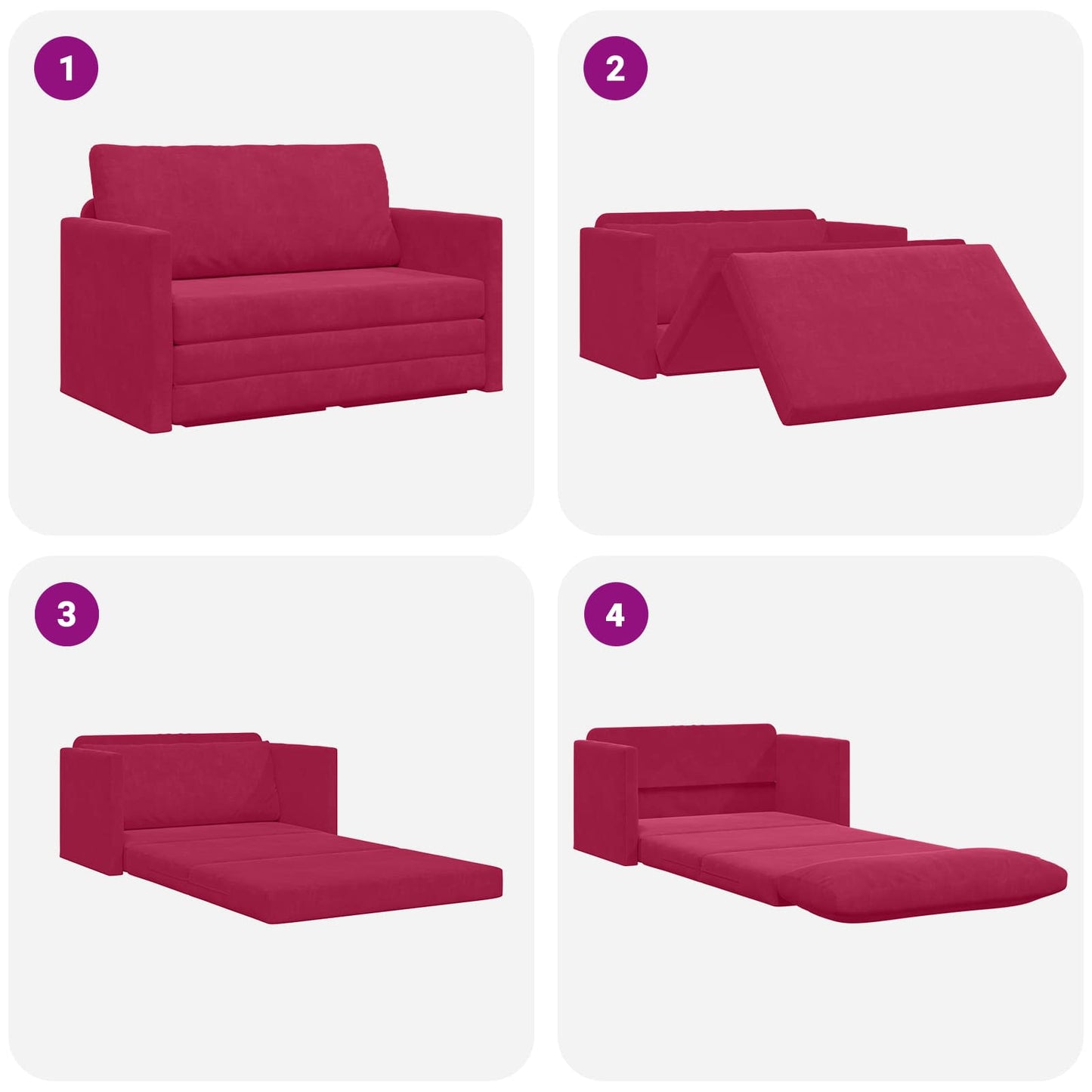 Divano letto Rosso Vino 124 x 71 x 78 cm Velluto