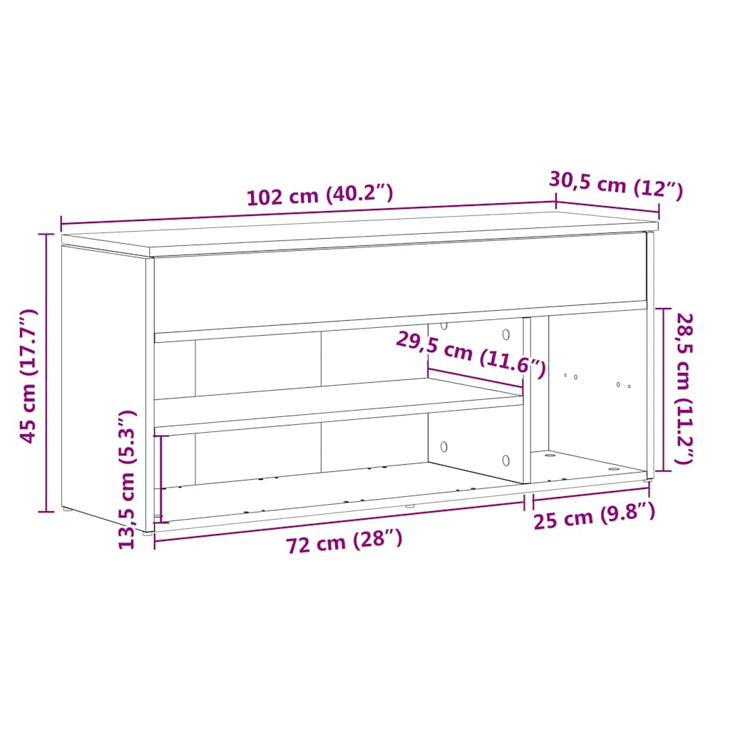 Scarpiera Rovere Sonoma 102x30,5x45 cm in Legno Multistrato | homemem39
