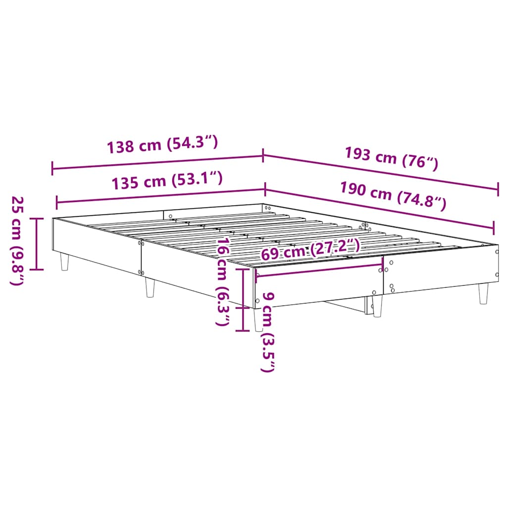 Giroletto senza Materasso Grigio Sonoma 135x190cm in Truciolato