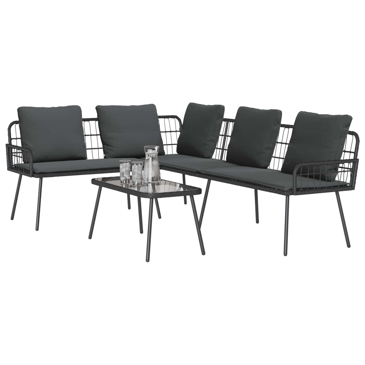 Set Divano da Giardino con cuscino 2 pcs Nero polyrattan | homemem39