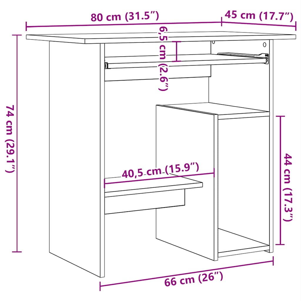Scrivania Rovere Nero 80x45x74 cm in Legno Multistrato | homemem39