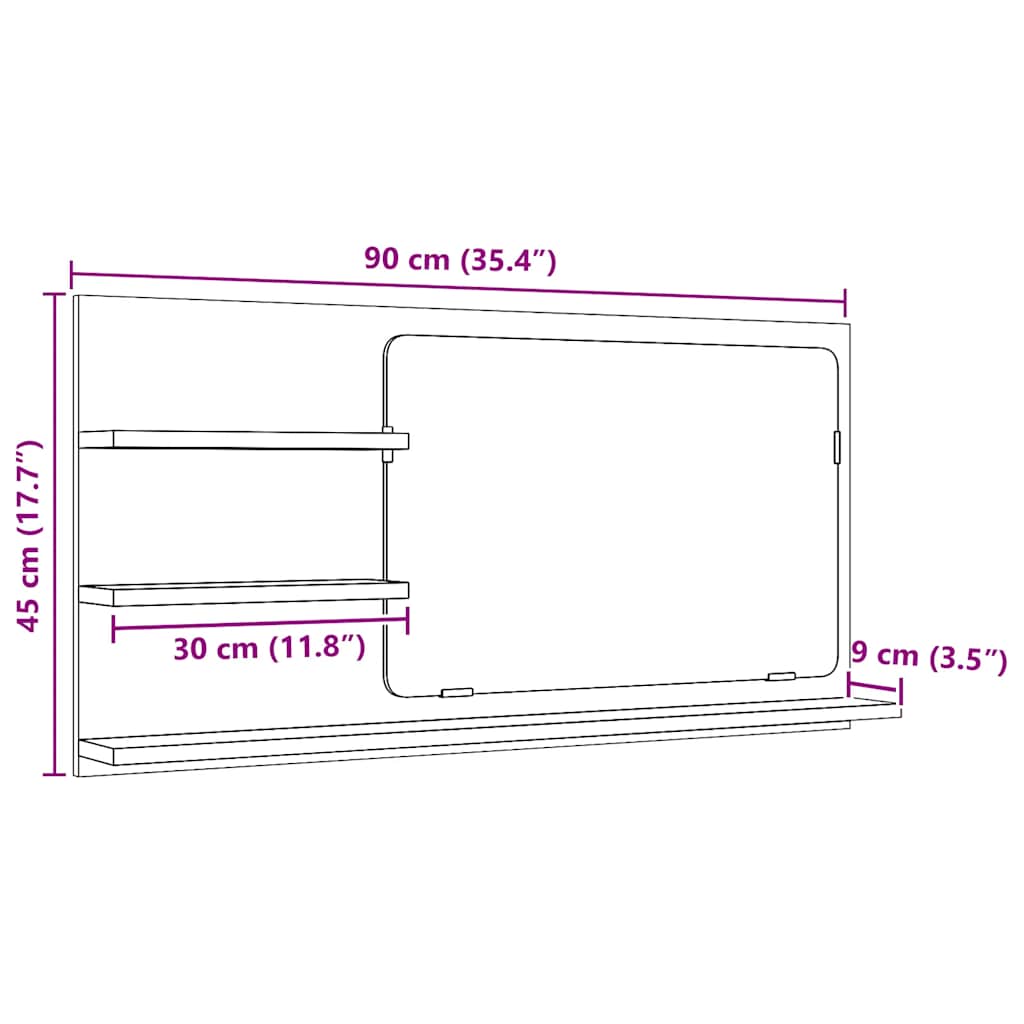 Mobiletto con Specchio per Bagno Rovere Nero 90x11x45 cm
