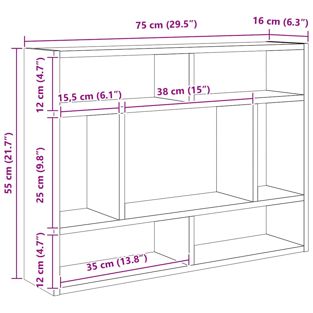 Mensola da parete in rovere nero 75x16x55 cm