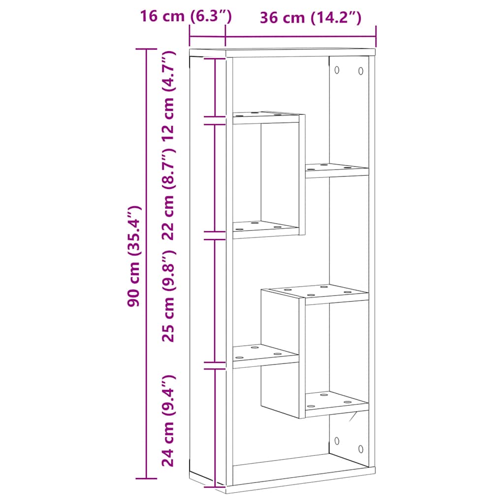 Mensola da parete in rovere nero 36x16x90 cm