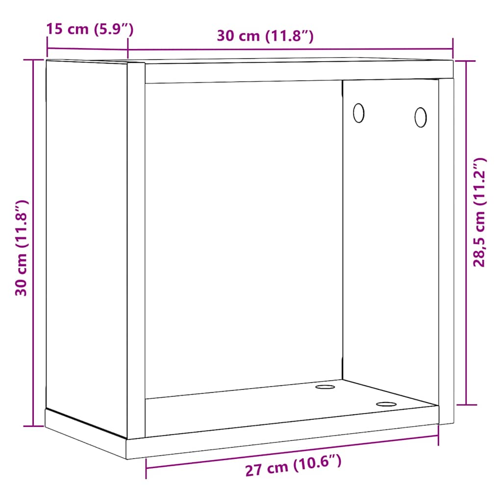 Mensole Parete a Cubo 2 pz Rovere Nero 30x15x30 cm Truciolato