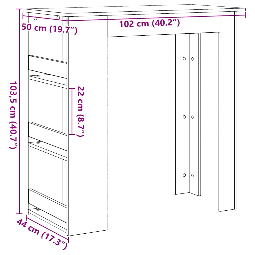 Tavolo da Bar con Ripiani Rovere Nero 102x50x103,5cm Truciolato | homemem39