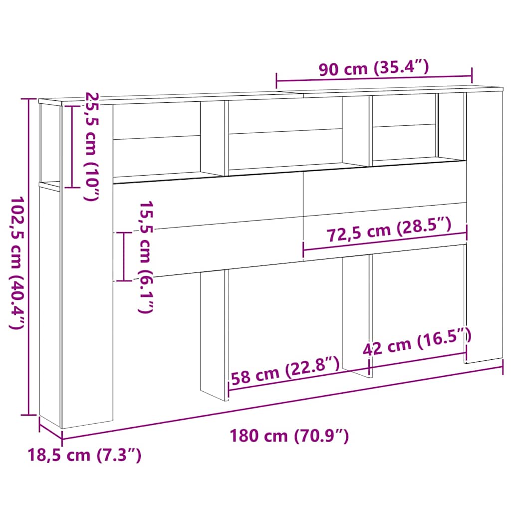 Testata del letto Rovere nero 180 x 18.5 x 102.5 cm