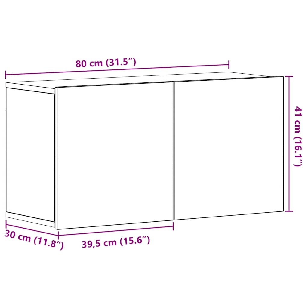 Mobile TV Rovere Nero 80x30x41 cm in Legno Massello
