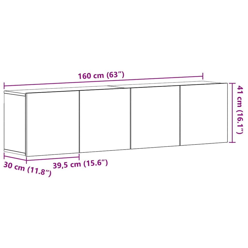 Mobili Porta TV 2 pz Rovere Nero 160x30x41 cm Legno Assicellare