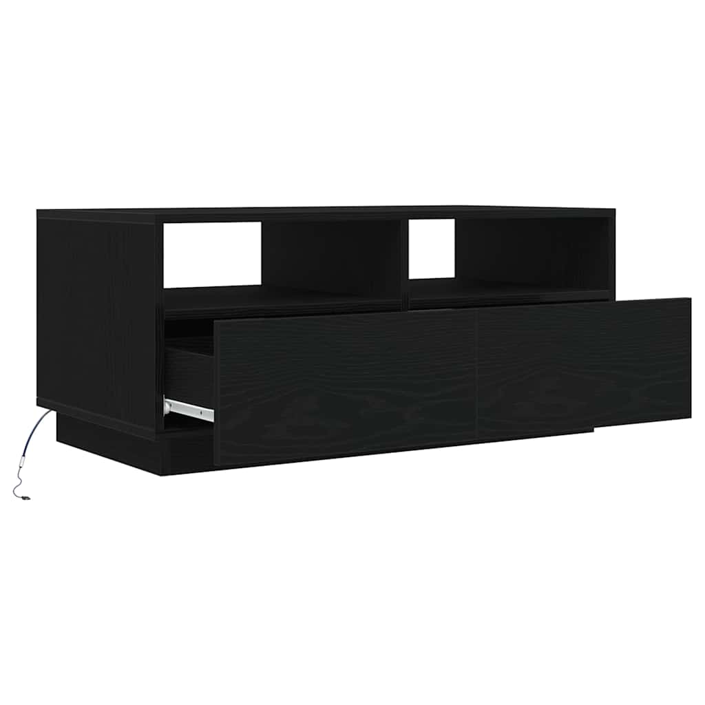 Tavolino da Soggiorno con Luci LED Rovere Nero 90x49x40 cm